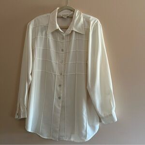 Vintage textured Button-Up Blouse cream off white satin feel